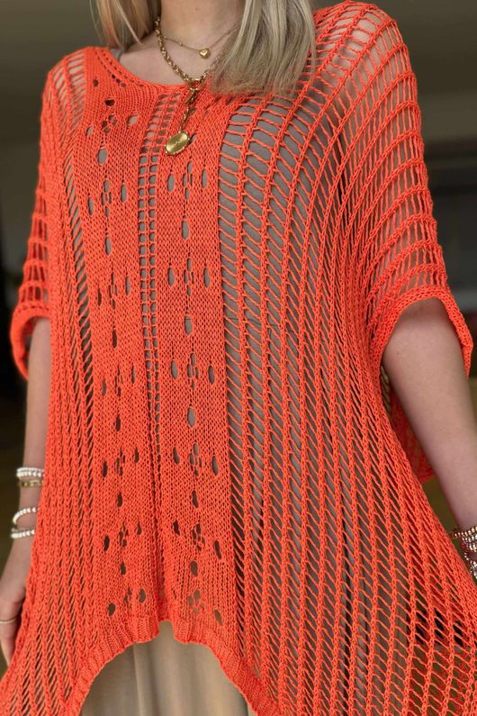 Made in Italy Seville Cotton Summer Knit Top Aperol